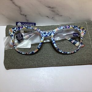 Peepers Blue Light Filtering Reading Glasses: 2.75. Color: Blue Leopard NEW